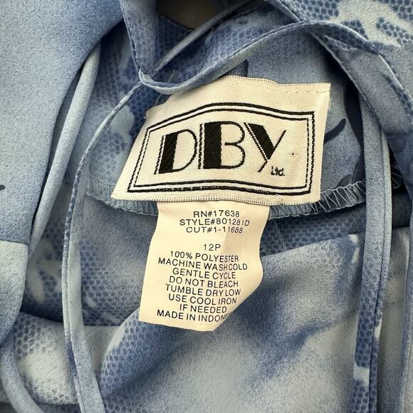 DBY Womens Vintage Y2k Mini Slip Dress Size 12 P Blue Floral Lace Up Back - Picture 5 of 9